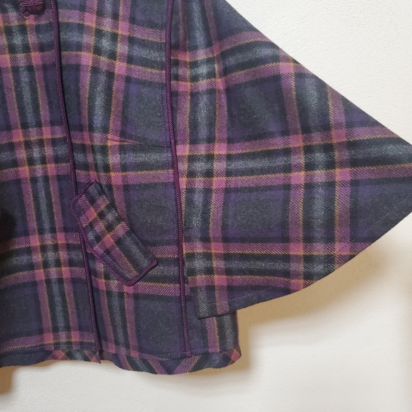 The Limited purple plaid wool blend cape jacket coat Academia Sherlock SZ small - Picture 6 of 14